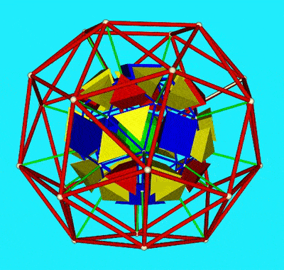 Animation of 3D representation of 4D snub cube prism